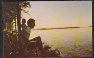 1950 60s Sunset Fishing Lake Greenwood SC Postcard PC