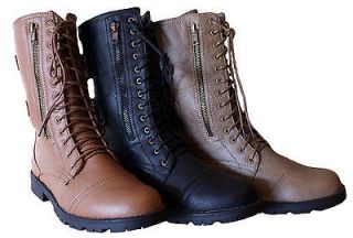  Combat Boots Size Fashion Lace Zipper Black Mid Cal Buckle Shoes