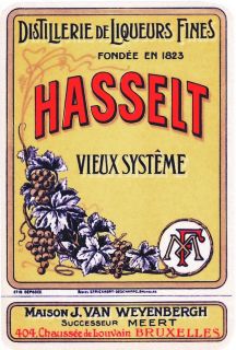 Hasselt Vieux Systeme 1920s Bruxelles Liquor Label Original Vintage