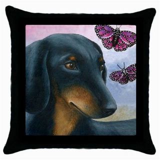 Black Throw Pillow Case from Art painting Dog 93 black Dachshund