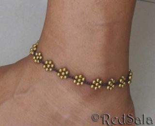 Handmade Thai Hippie Craft Anklet Brass Beads Flowers