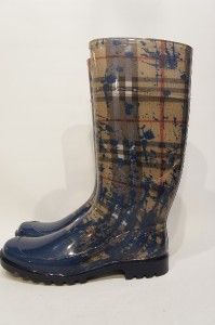 Burberry Splash Haymarket Check Rain Boots Shoes 39 9
