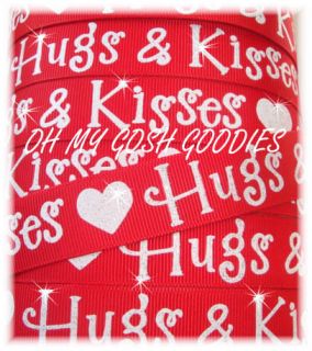 VALENTINE HUGS KISSES GLITTER HEARTS LOVE GROSGRAIN RIBBON 4