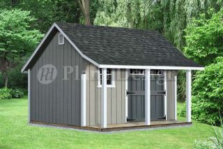 14 x 12 Backyard Storage Shed with Porch Plans #P81214, Free