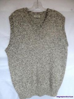 Bean Gray Brown Ivory Heather Rag Wool V Neck Sweater Vest L Mens