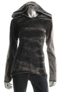 Hard Tail New Black Printed Fleece Long Sleeve Hoodie Top s BHFO