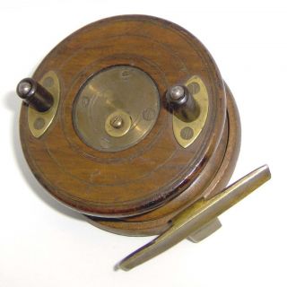 Vintage Antique Heatons Wooden Reel w Brass Starback Hardware Old