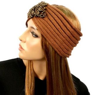  Floral Ribbed Hand Knit Handmade Headwrap Headband Ski Rust s M