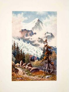   Print Glaciers des Bossons Chamonix J Hardwicke Lewis Mountain Trees