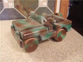 Handmade Handcrafted Camoflage Wood Army Truck Jeep