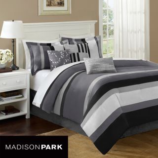 California King Size Madison Park Laurel Stripe Grey 7 piece Comforter