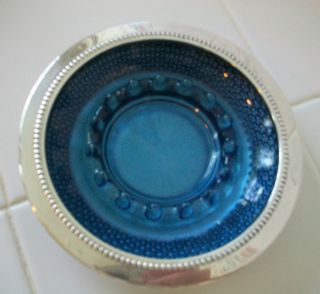 vtg ash tray silver plate W S Blackinton deep blue glass hobnail