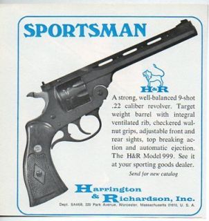 1968 Vintage Ad H&R Harrington & Richardson Model 999 .22 Calibre