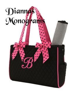 Personalized ( 2pc Diaper Tote Bag Quilted ) Black & Fuchsia