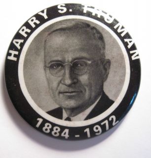 Harry s Truman 1884 1972 1 3 4 Memorial Pinback Button Very Nice P 148