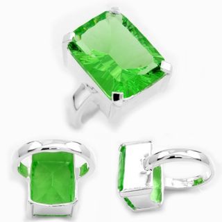 Fashion Silver Green Quartz Gemstone Ring Size 7