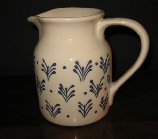 Vintage Hartstone Pottery Off White with Blue Pattern Pitcher Creamer