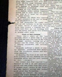 Hemet San Jacinto California Earthquake 1918 Newspaper