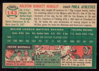 1954 Topps, Rollie Hemsley #143, Coach, Philadelphia Athletics