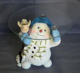 Snowman Holiday Glass Table Top Centerpiece Server
