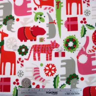 Alexander Henry 2 D Yuletide Zoo Holiday Natural Mod Animals Fabric by