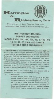 80 Harrington Richardson Inc Instruction Manual for Topper