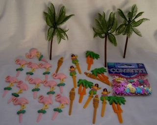 Hawaiian Luau Cupcake Picks Palm Trees Flamingos