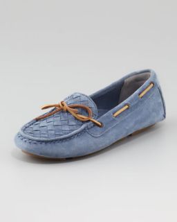 X1GSU Bottega Veneta Intrecciato Suede Moccasin, Blue