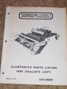 Hesston Parts List Catalog 280 Windrower Conditioner