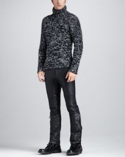 Belstaff Melange Mock Neck Sweater & Leather Biker Pants   Neiman