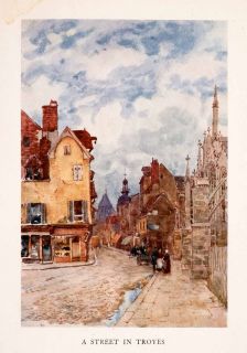 1907 Color Print Herbert Marshall Troyes Street Scene Traditional