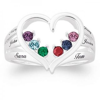Personalized Silvertone Mothers Open Heart Name Birthstone Ring 2 to 6