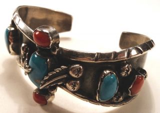 Milton Lasiloo Inlaid Turquoise Coral Bracelet Zuni Vintage