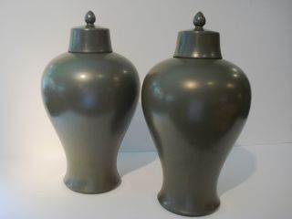 Superb Elegant Pair of Chinese Celadon Porcelain Jars Vases 14 1 2 H