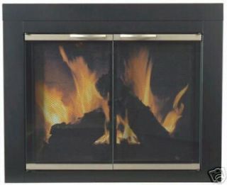 Pleasant Hearth Black & Nickel Glass Fireplace Door Alsip Medium AP