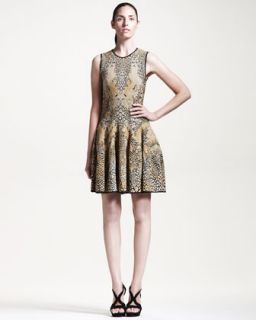 Alexander McQueen Leopard & Dragonfly Puckered Jacquard Dress   Neiman