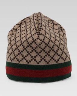 Gucci Diamante Pattern Knit Hat with Web Detail   