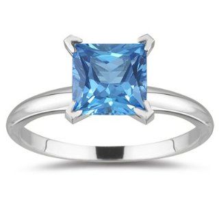 1.89 Cts Swiss Blue Topaz Solitaire Ring in 14K White Gold