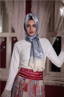  Ruched Looking Silk Shawl Light Blue Turkish Style Sal Hijab
