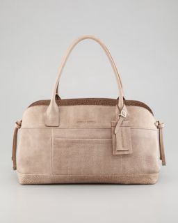 V1EVL Brunello Cucinelli Matte Pebbled Leather Satchel Bag, Gray