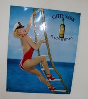 Vintage Cutty Sark Whiskey Pin Up Girl Metal Advertising Bar Sign