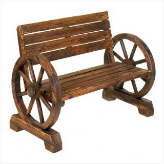 Rustic Wood Design Home Garden Wagon Wheel Bench Decor
