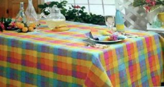 This is a bright and cheery fabric tablecloth from Sam Hedaya.