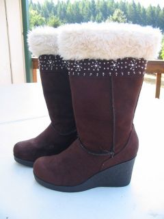 Pre Owned Brown American Eagle Womens Jeweled Boots Fluffy Lined 7 M