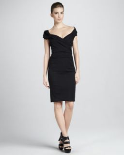 Donna Karan Sculpted Draped Cap Sleeve Dress, Black   
