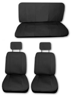 Velour Fabric Solid Black Car Truck Seat Covers 6pc Pkg G