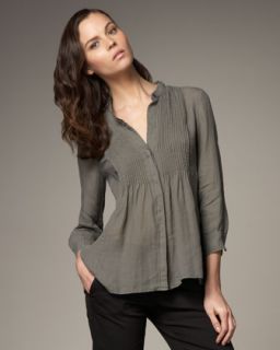 Theory Pintucked Blouse, Mushroom   