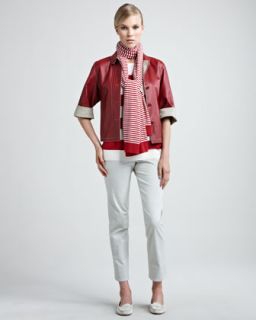 Loro Piana Leather Jacket, Striped Sweater & Stretch Pants   Neiman