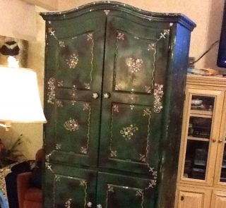 Indian Large Green Hand Paint Armoire TV Stand