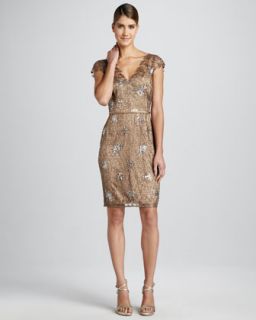 Kay Unger New York Sequined Lace Cocktail Dress   